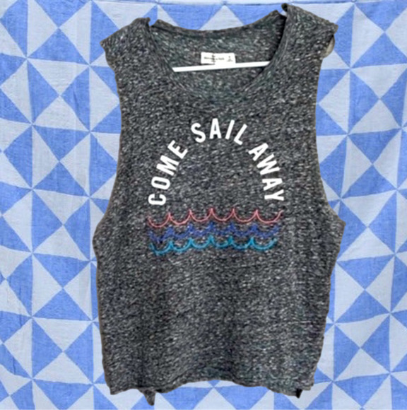 Abercrombie & Fitch Other - COME SAIL AWAY Screen Print Crop Top Space Dye Gray M